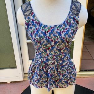 Anthropology abstract colored silk shirt SZ 4